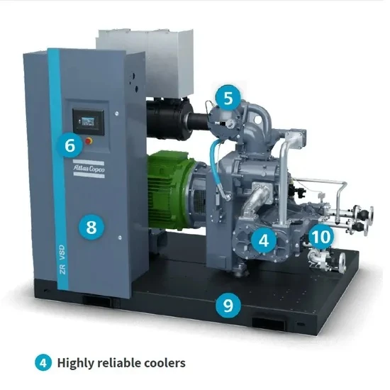 Atlas Oil Free Rotary Screw Air Compressor Zr132 Water Cooler Air Cooler price