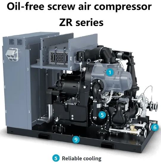 Atlas Copco Oil Free Rotary Screw Air Compressor Zr500 Air Cooler Water Cooler factory